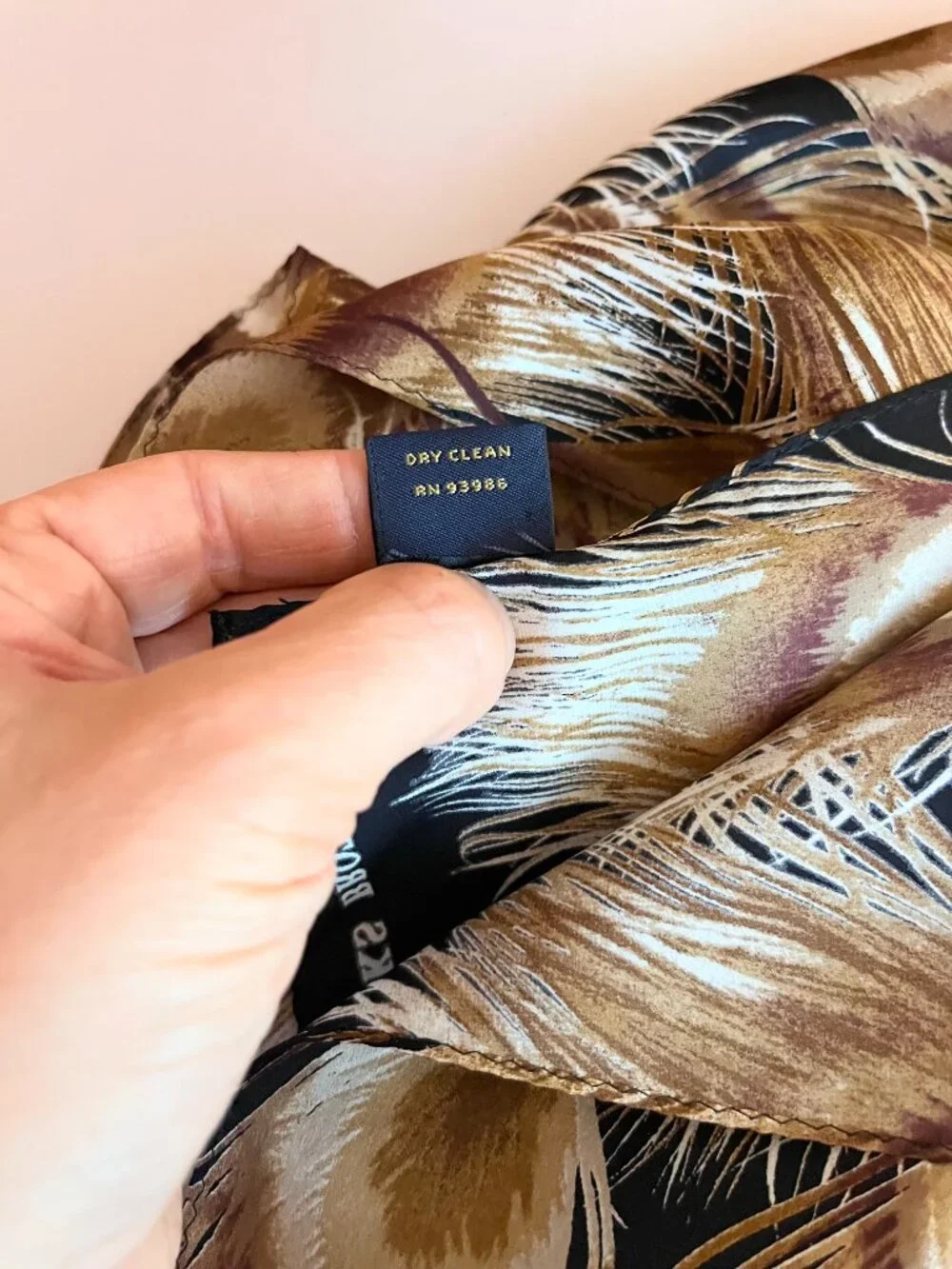Brooks Brothers Silk Scarf Feathers Print Black Brown White 11x52